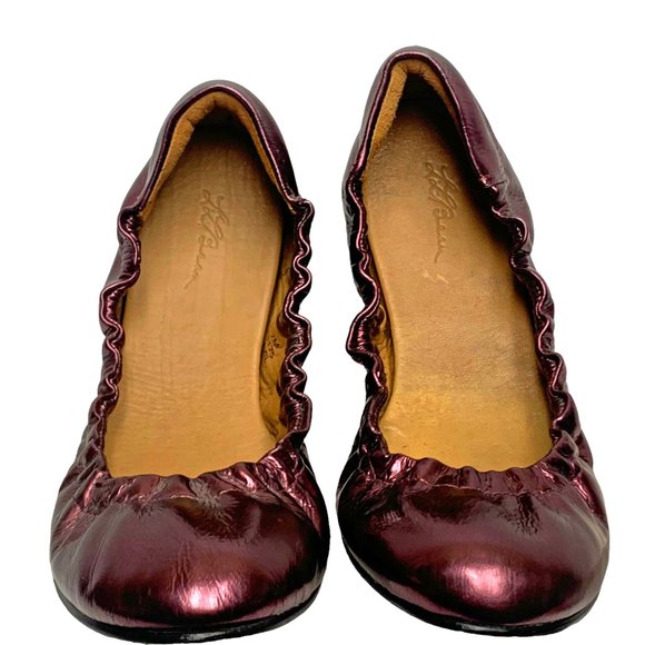 LL Bean Plum Metallic Leather Elasticized Ballet Flats - Picture 6 of 10